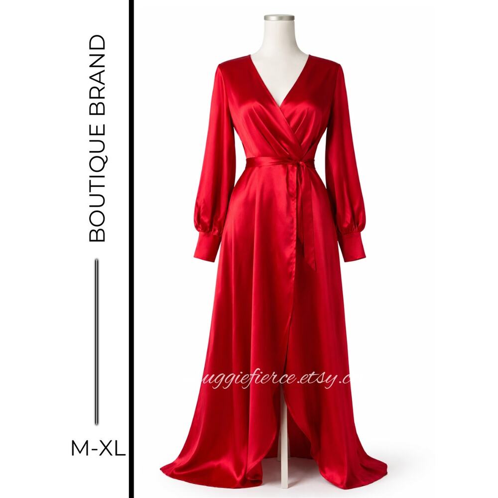 ✨Boutique Silky Red Wrap Maxi Dress Labeled XL (fits M-XL)✨SAME/NEXT DAY SHIP